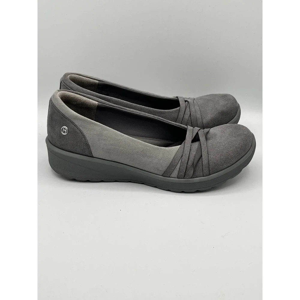 Bzees by LifeStride Womens Grey Faux Suede Crisscross Slip On Loafers Size 9W